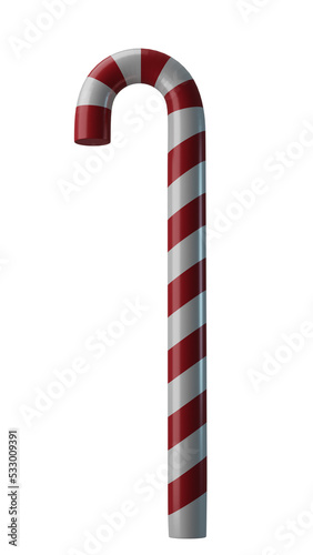 A 3d render of a Candy cane suitable for use as a web decoration or icon.