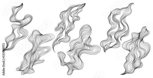 Set of abstract shapes. Hand drawn png illustrations. Ink painting style composition 