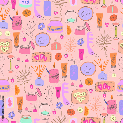  Vintage line art collection with doodle pattern cosmetics for wallpaper design.