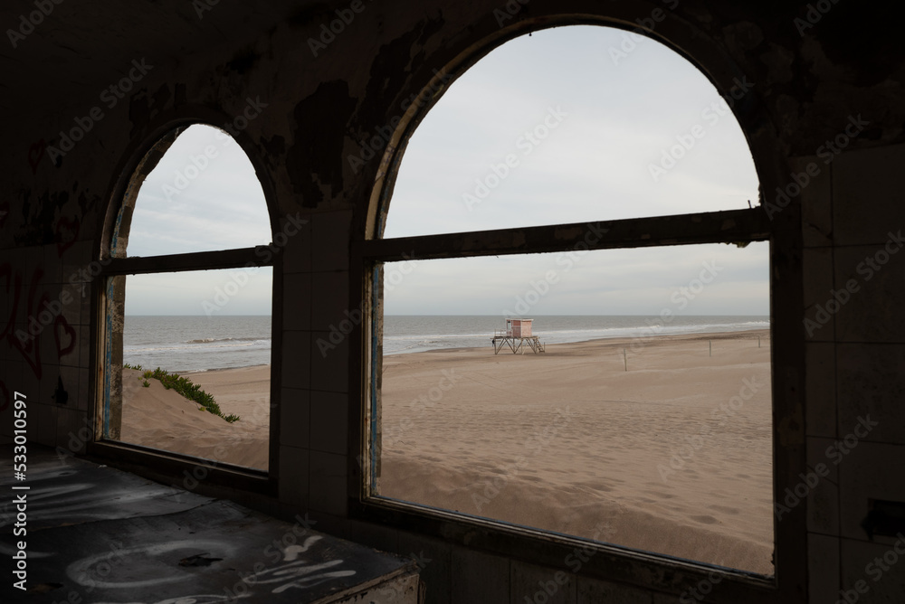 view of a lifeguard hut at beach from a window