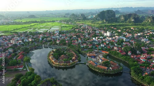 Drone view,Aerial view of Tam Coc, Ninh Binh in Vietnam photo