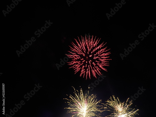 Foto Feu d'artifice rouge comparable a un virus vu au microscope