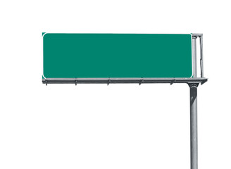 Blank overhead freeway directional sign isolated.