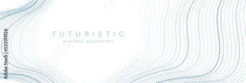 Sci-fi abstract minimal background with blue dotted curved wavy lines. Technology futuristic vector banner design
