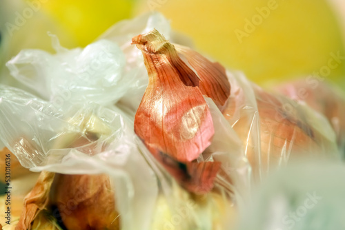 A bag of peeled onions
