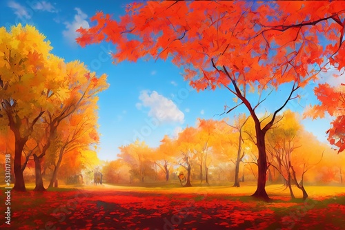 autumn background with fallen leaves   anime style