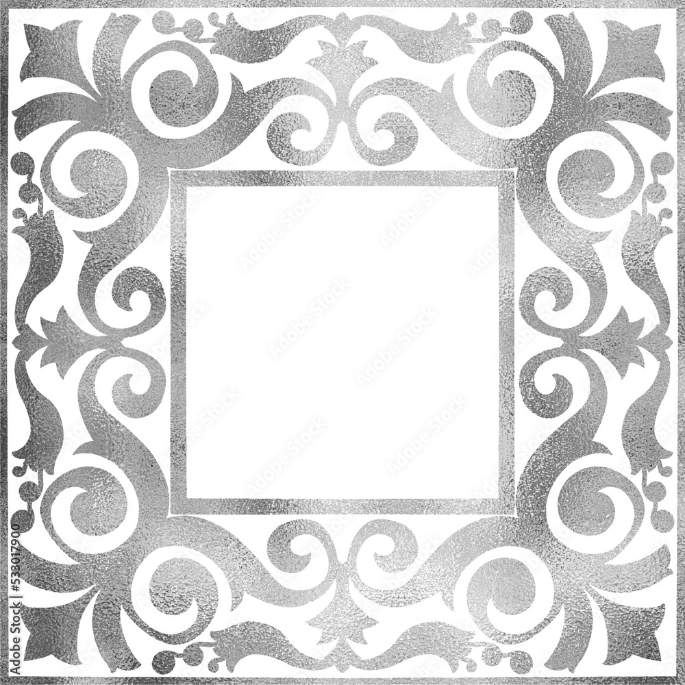 Fototapeta premium PNG Frame of Silver Textured Shiny Decoration with Copy Space for Greeting Card and Invitation