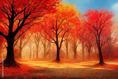 Beautiful autumn composition with empty card on white background   anime style