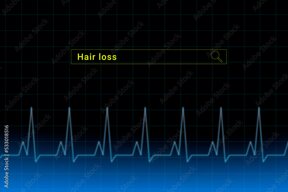 Hair loss.Hair loss inscription in search bar. Illustration with titled Hair loss . Heartbeat line as a symbol of human disease. Hair loss.Hair loss inscription in search bar. Illustration with titled Hair loss . Heartbeat line as a symbol of human disease.