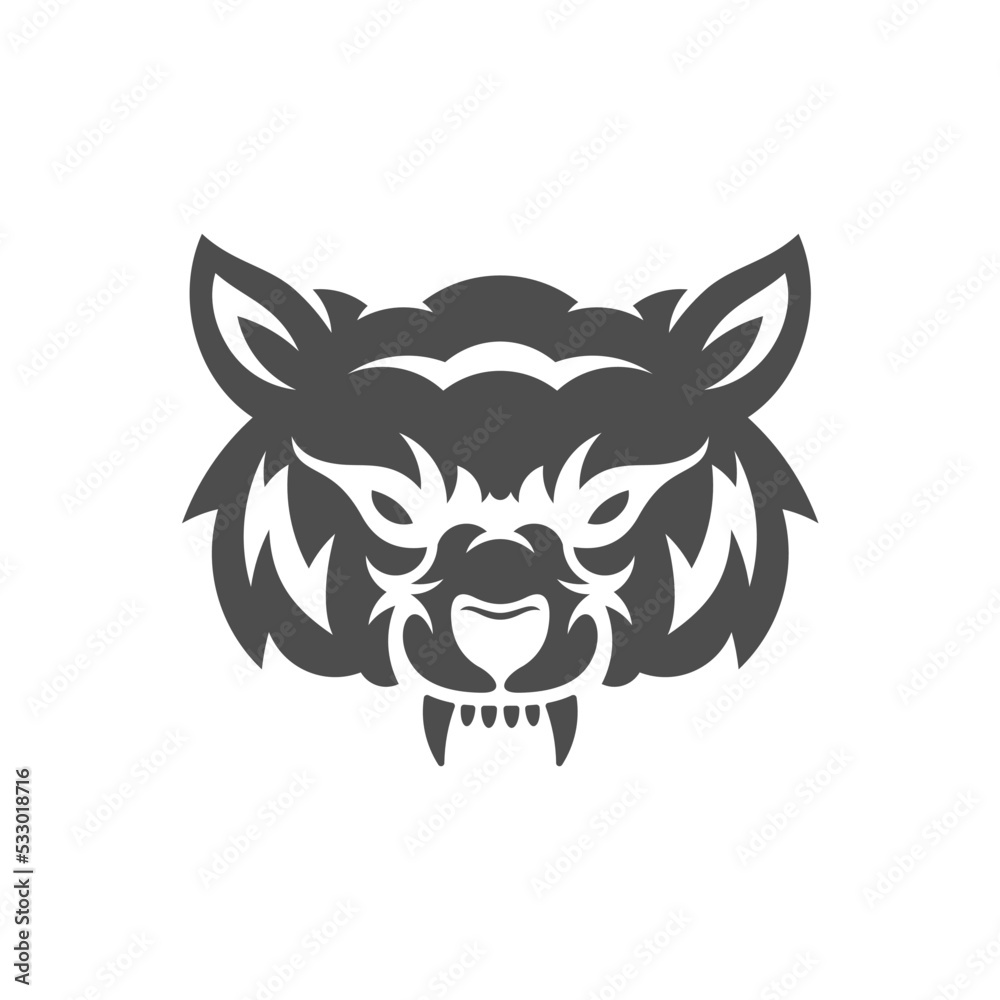 Fototapeta premium Wolf head illustration Logo Design. Wolf mascot vector art. Frontal symmetric image of wolf looking dangerous.