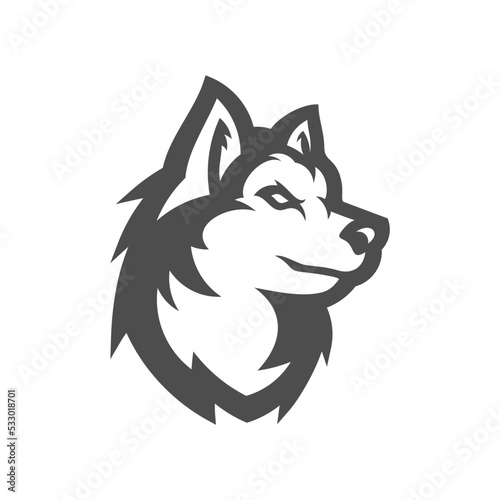 Wolf head illustration Logo Design. Wolf mascot vector art. Frontal symmetric image of wolf looking dangerous.