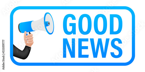 Hand Holding Megaphone with good news. Megaphone banner. Web design. stock illustration