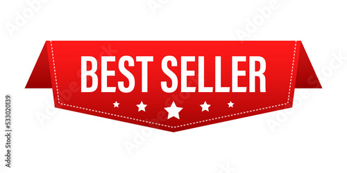 Best seller Red Label. Red Web Ribbon. stock illustration