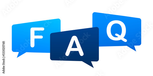 Frequently asked questions FAQ banner. Computer with question icons.  stock illustration © DG-Studio