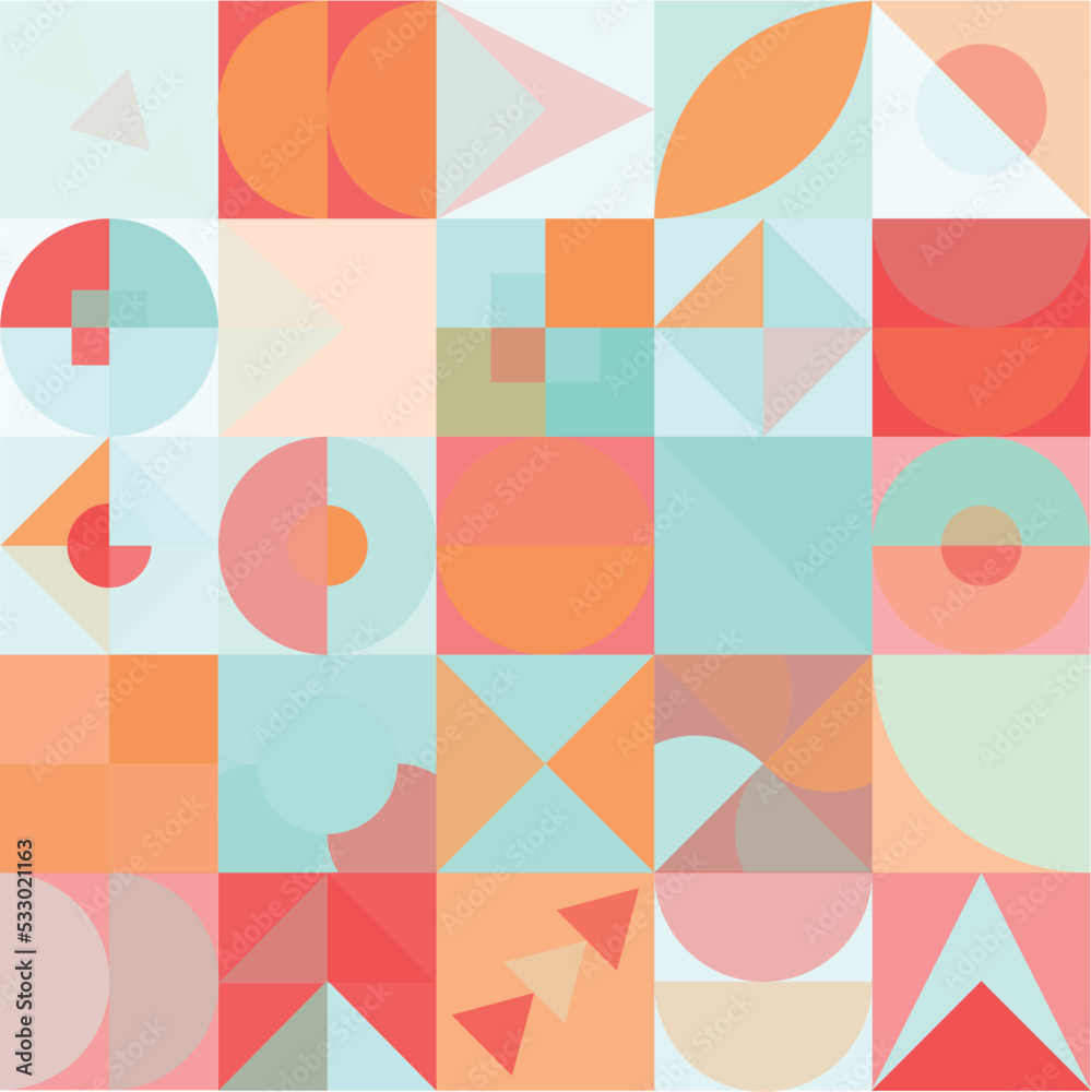 Abstract Bauhaus geometric pattern background, vector circle, triangle and square lines color art design. Colorful Bauhaus pattern background Abstract Bauhaus geometric pattern background, vector circle, triangle and square lines color art design. Colorful Bauhaus pattern background