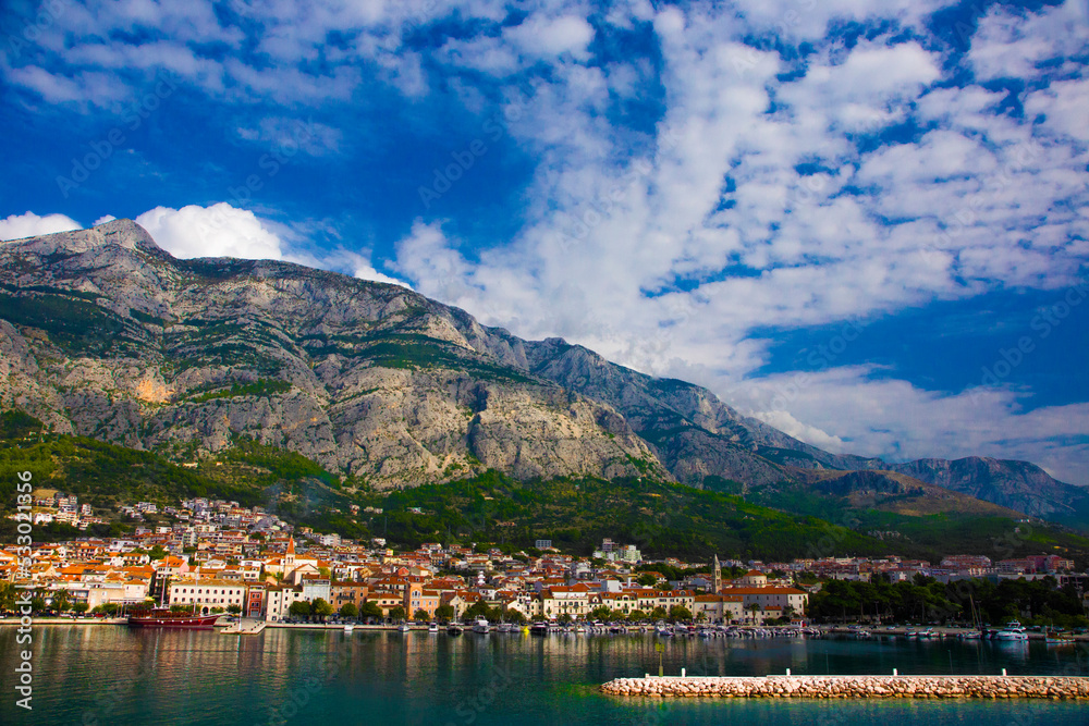 scenic summer view in Croatian resort - Makarska, Dalmatia, Croatia, Adriatic sea, Europe...this image sell only on adobe stock
