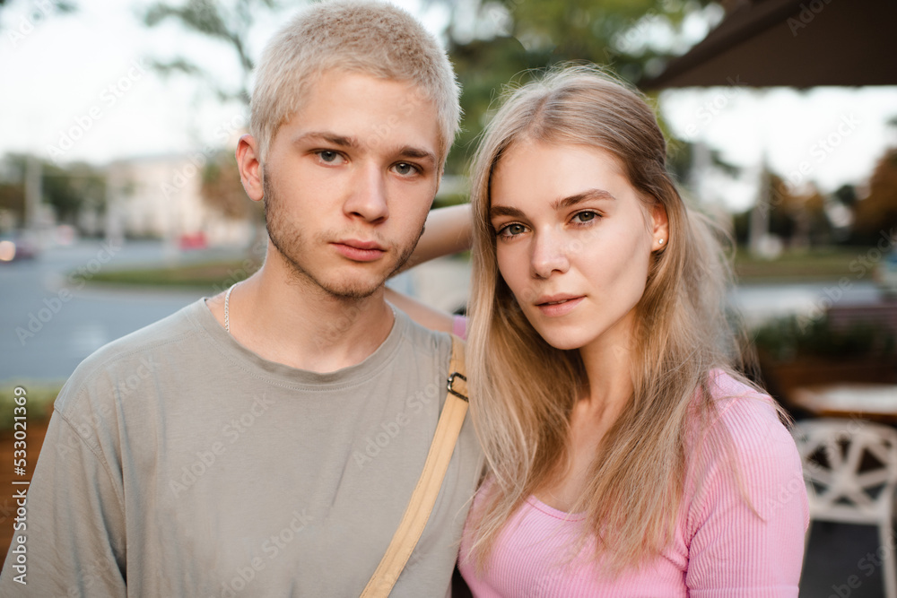Romantic love couple of teenage girl and boy 17-18 year old together ...