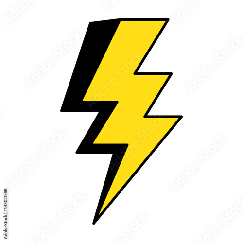 Yellow electric lightning bolt with shading effects on white background vector icon.