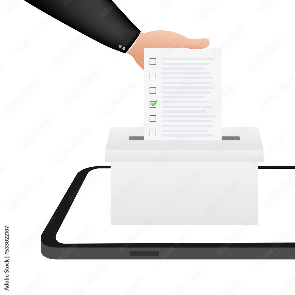 Hand puts vote bulletin into vote box. Voting concept. Ballot box. stock illustration Hand puts vote bulletin into vote box. Voting concept. Ballot box. stock illustration