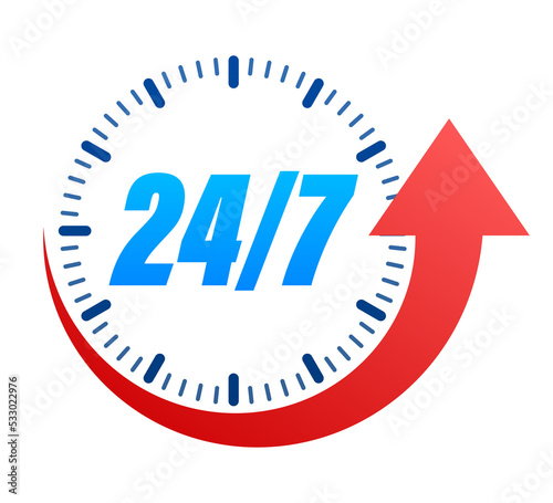 24-7 service concept. 24-7 open. Support service icon. stock illustration