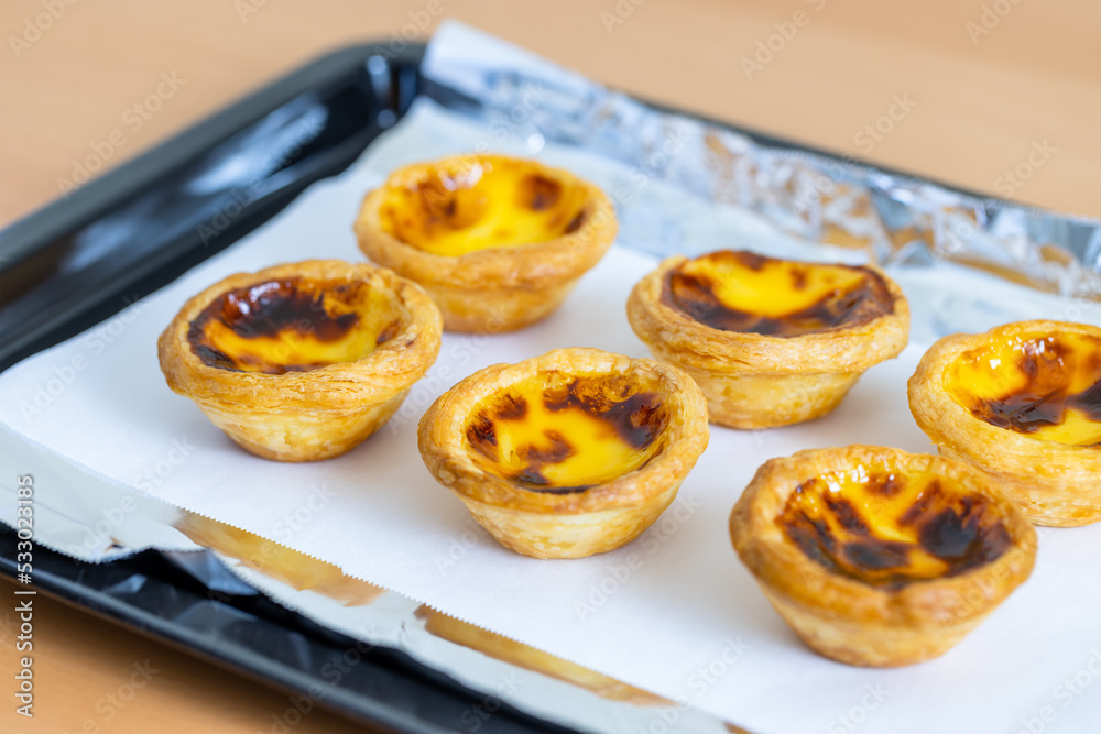 Baked homemade portuguese egg tart