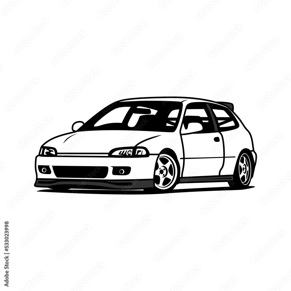 Cool monochrome japanese sport car vector, for tshirt design and car club illustration