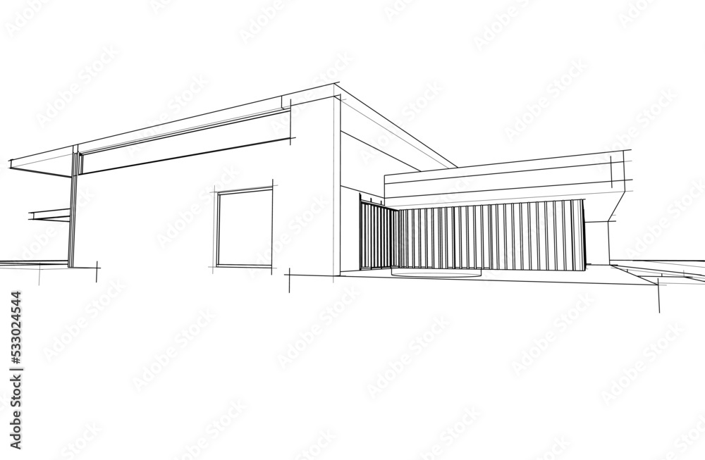 3d sketch project of modern villa architectural drawing