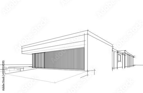3d sketch project of modern villa architectural drawing