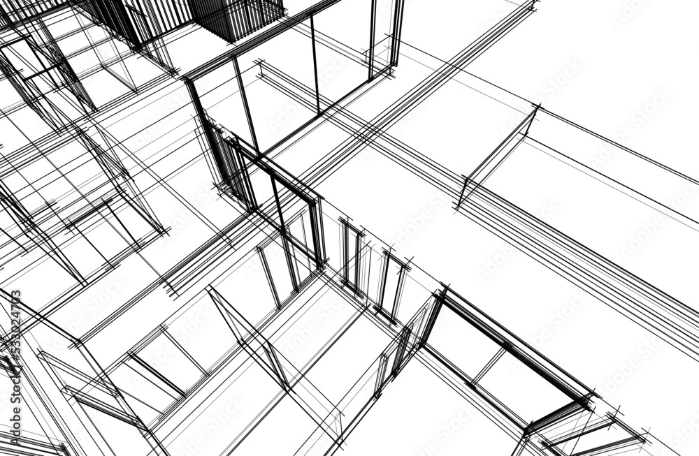 sketch of modern house 3d illustration sketch of modern house 3d illustration