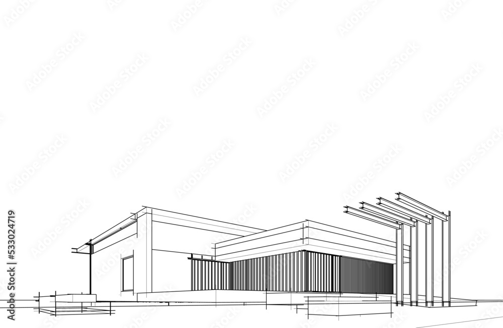 sketch of modern house 3d illustration