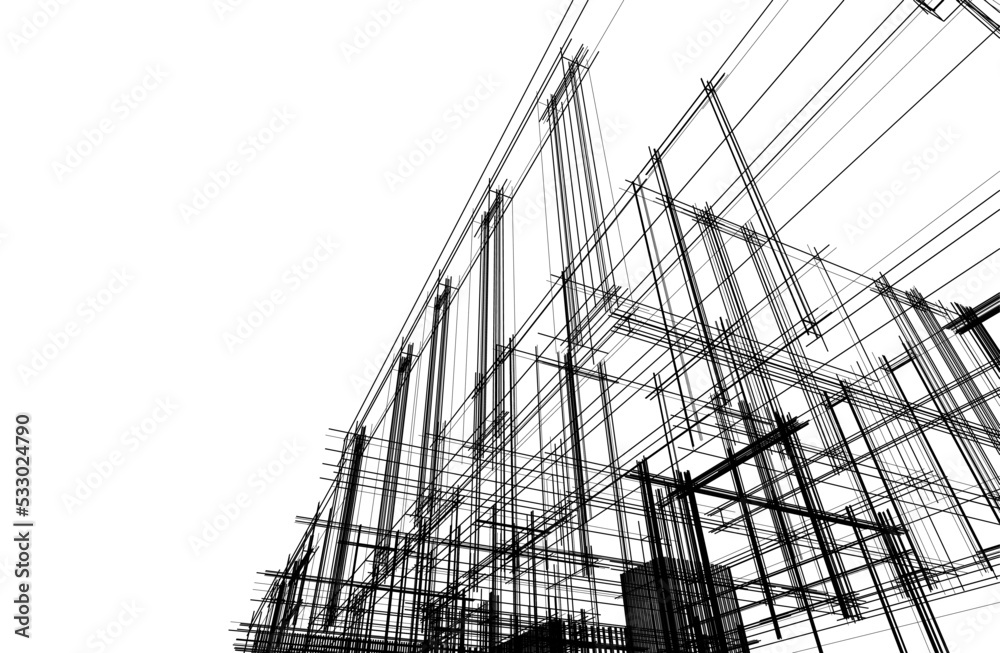 sketch of modern house 3d illustration sketch of modern house 3d illustration