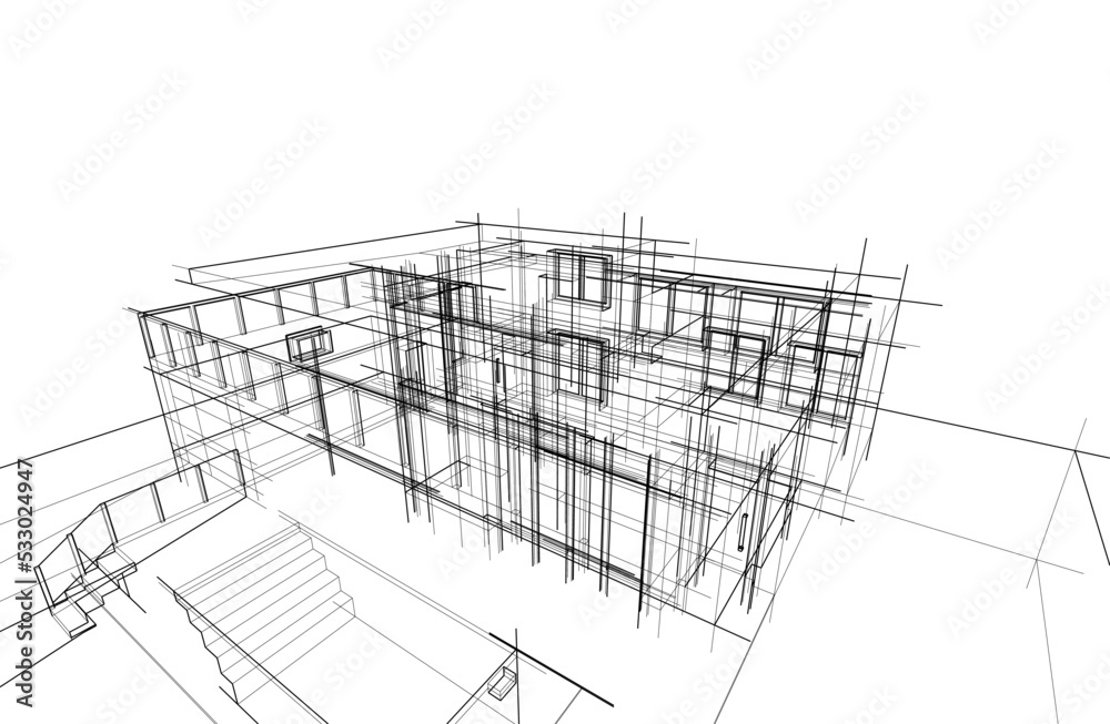 sketch of modern house 3d illustration sketch of modern house 3d illustration