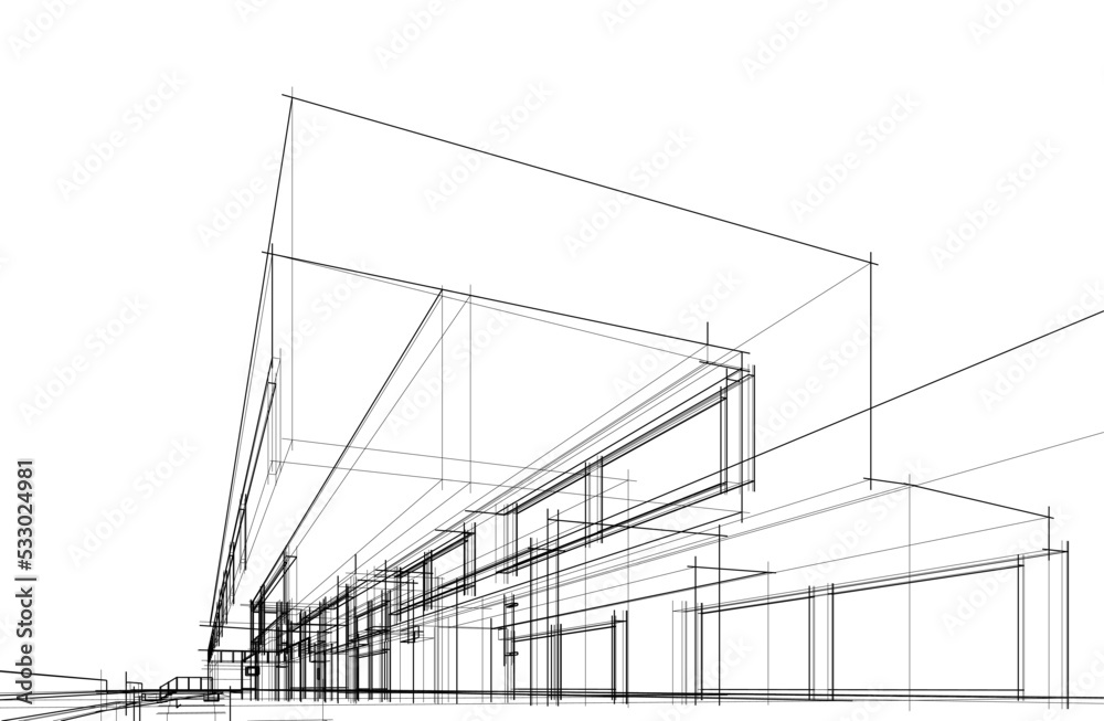 sketch of modern house 3d illustration sketch of modern house 3d illustration
