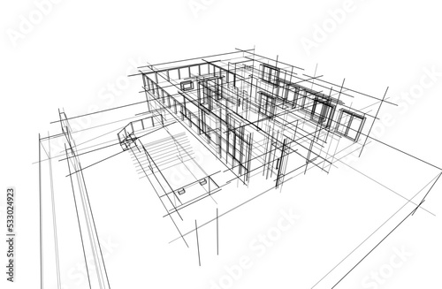 sketch of modern house 3d illustration