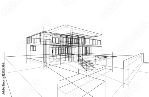 sketch of modern house 3d illustration