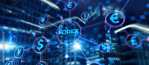 Forex Market Investment Trading Concept on modern city background