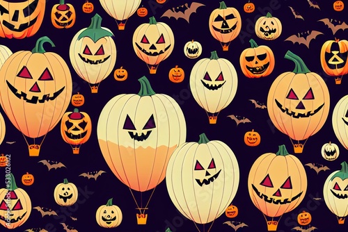 Happy Halloween trick or treat with Happy halloween pumpkin and Scary air balloonsWebsite spookyBackground or banner Halloween template illustration , Anime Style photo