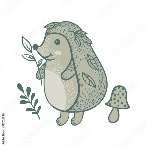 Cartoon character hedgehog. Forest dweller mascot. Animal. Vector illustration.
