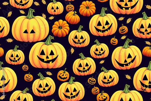 Halloween pattern Funny wallpaper for textile, Halloween party background with and horror design. Seamless pattern of Halloween with Cute Pumpkins and Spider Web Halloween Raster Design.