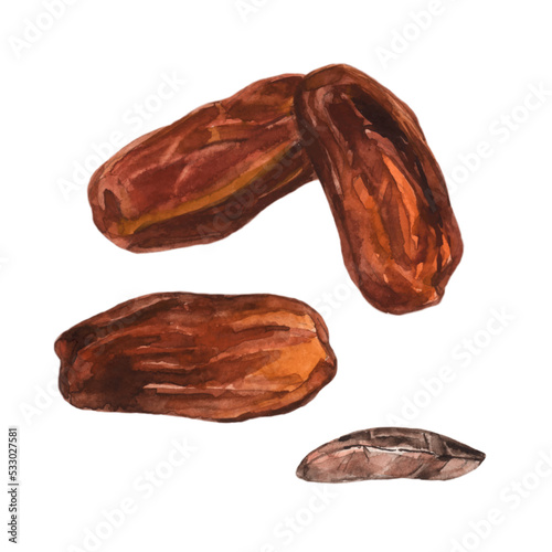 A set of watercolor dates. Dates drawn by hand in watercolor, set.