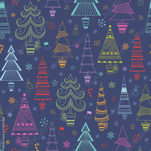 Multicolored Christmas trees seamless pattern