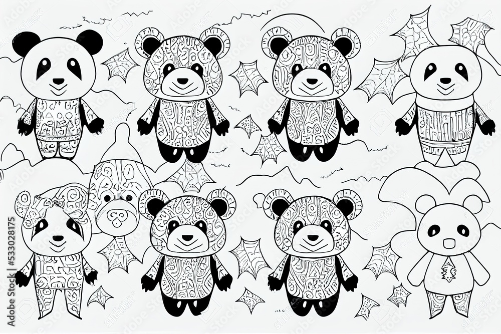 Halloween Coloring Pages Pack. Set of Outline Halloween Panda for ...