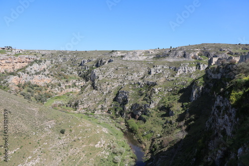 View to the river in the gorge of Matera, Italy