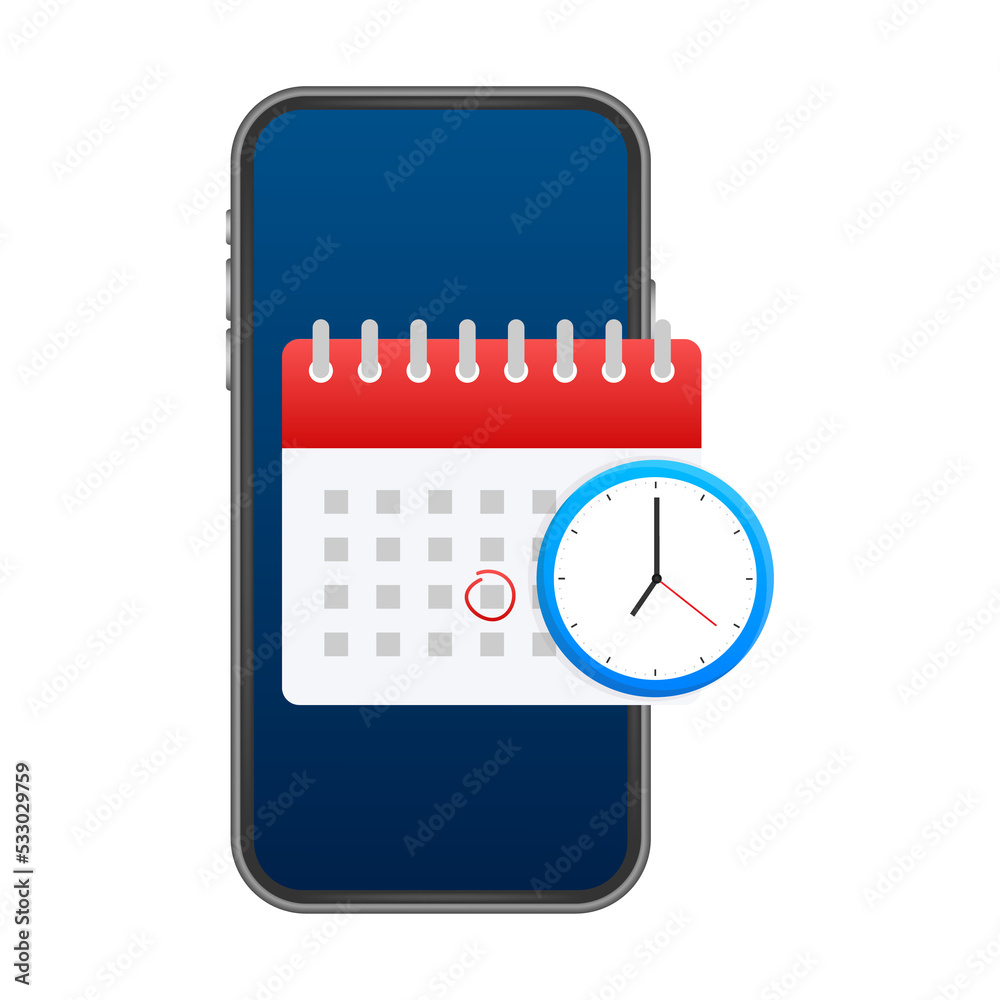 Calendar and clock icon. Wall calendar. Important, schedule, appointment date. stock illustration. Calendar and clock icon. Wall calendar. Important, schedule, appointment date. stock illustration.