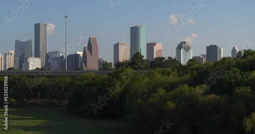 This video is about an aerial of buildings in downtown Houston and surrounding landscape photo