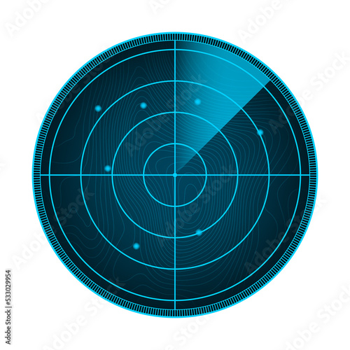 Realistic radar in searching. Radar screen with the aims.  stock illustration.
