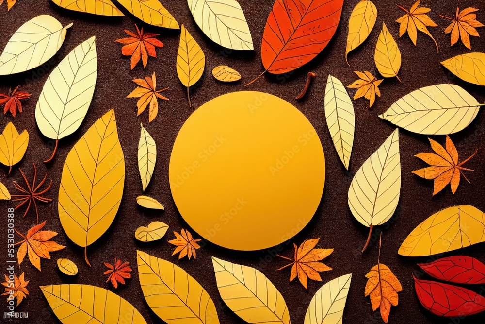 Autumn composition Frame made of autumn things Flat lay, top view, copy space , anime style
