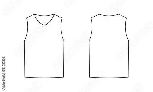 Sleeveless tshirt outline front and back view template. Sample outline of stylish unisex sportswear. Simple universal design for training and everyday vector wear