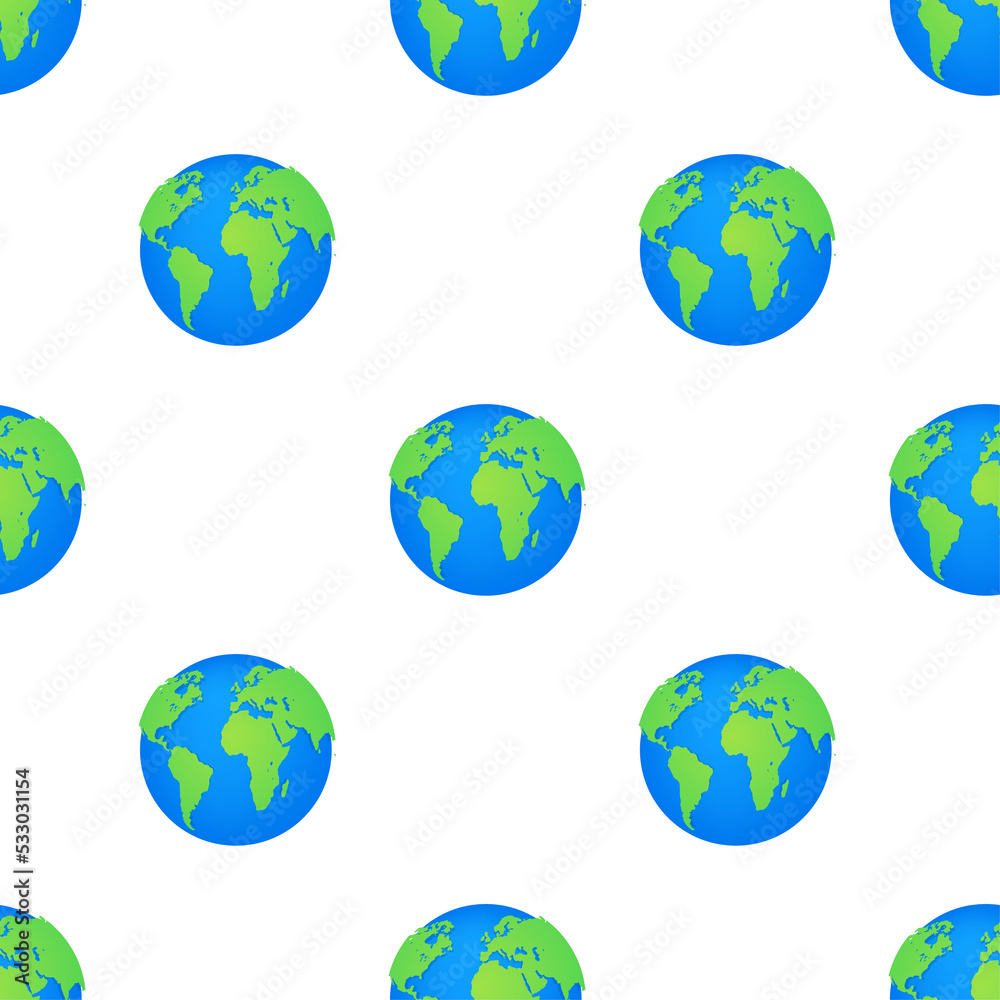Earth globes pattern on white background. Flat planet Earth icon.  illustration.