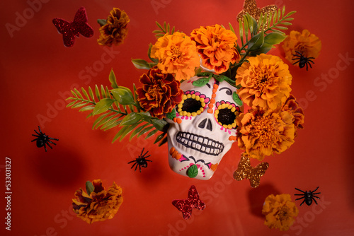 Dia De Los Muertos or Day of the Dead Celebration Background. photo